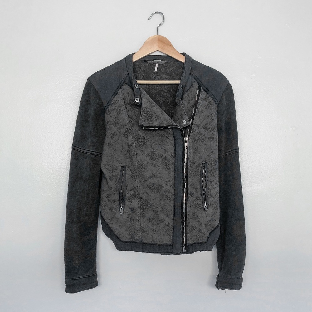 Free People Moto Style Sweatshirt Jacket